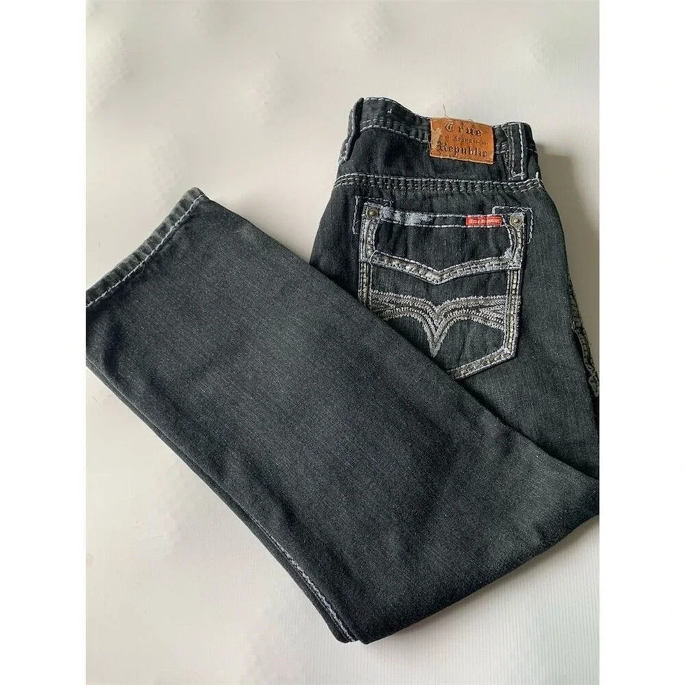True Religion Men's Straight Jeans Black Size 36 Triple Stitching